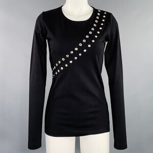 ALTUZARRA Size XS Black Viscose Blend Snaps Studded Crew Neck Pullover